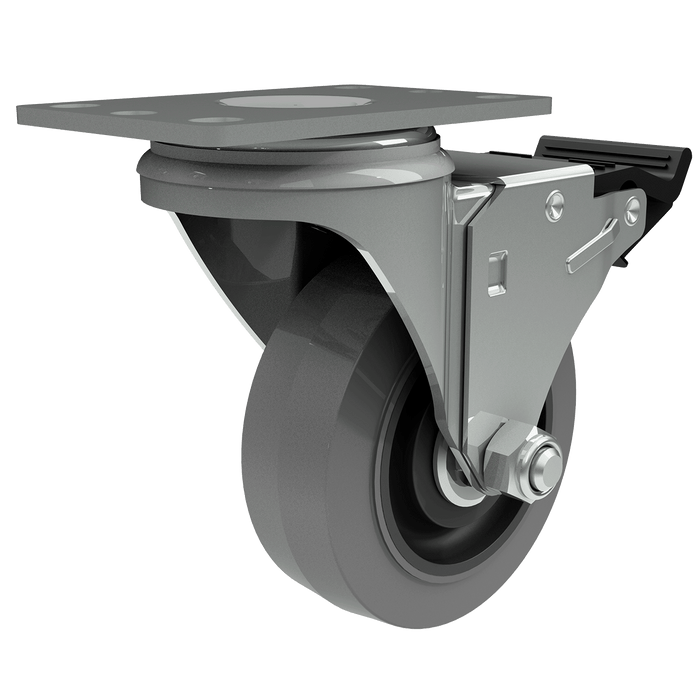 3-1/2-inch Gray rubber wheel Swivel Caster with Brake