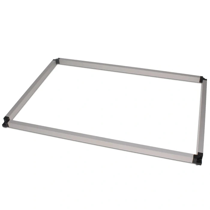 Rectangular white board with black frame on a white background