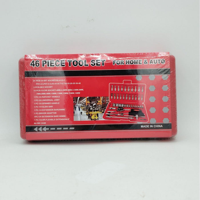 46PCS 1/4" Drive Metric Ratchet Socket Wrench Tool Set with Blow Mold Case