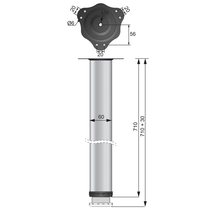 Adjustable Furniture Leg 27-15/16 inch - Aluminum (2) – Furnica