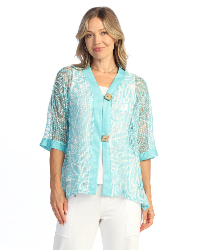 Boucle Mesh Cardigan w/ Two-Button Closure - BC8