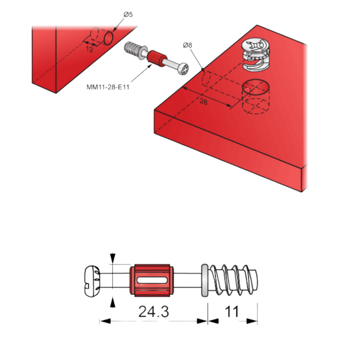 Cam Dowel 1-1/8 inch with Euro Screw-Thread - 1000 pcs (2) – Furnica