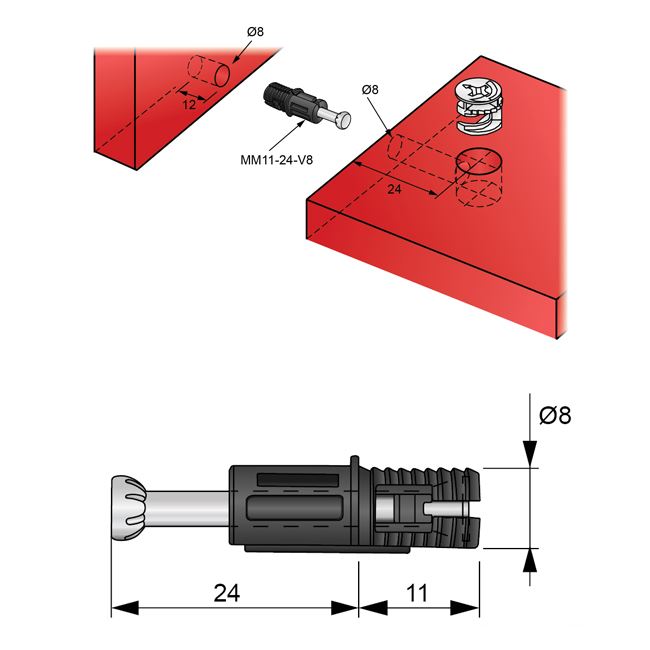 Cam Expanding Dowel 15/16 inch, M8 - 1000 pcs NTP