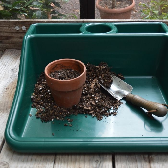 Compact Repotting Tidy Tray green plastic tray