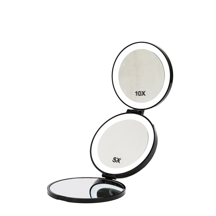 TRIFOLD INTERIOR MIRRORS RANGING FROM 1X, 5X, AND 10X MAGNIFICATION WITH LED LIGHTING.