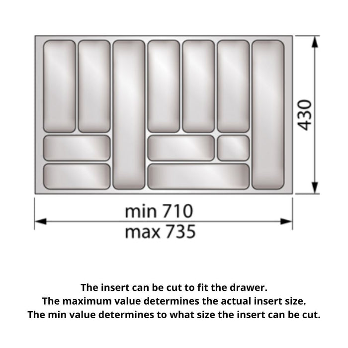 Cutlery Tray for Drawer, Cabinet Width: 800mm, Depth: 430mm - Metallic Cutlery Tray NTP