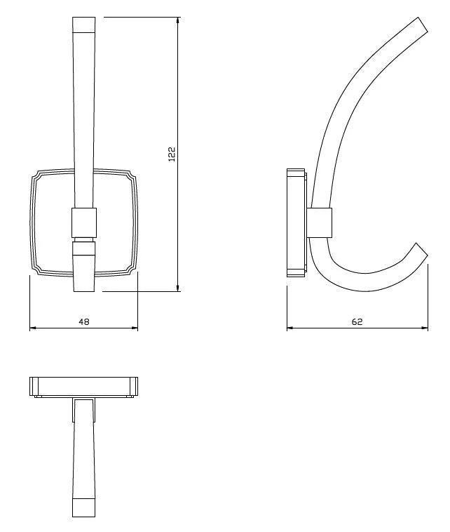 Double Coat Hook - 4-13/16 inch (122 mm) - Brushed Steel