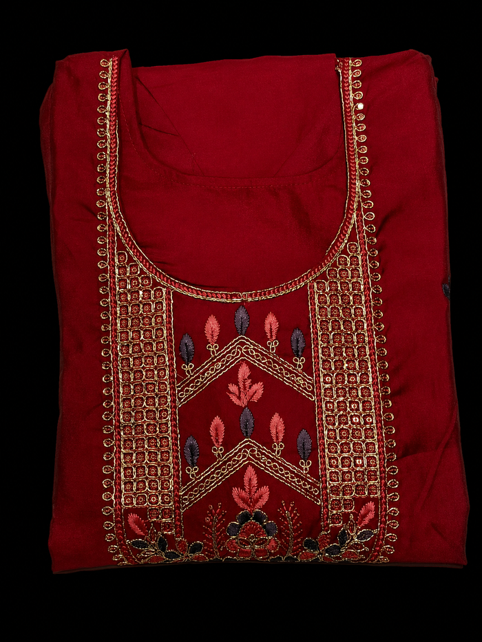 Elegant Red Embroidered Kurti Pant & Dupatta Set