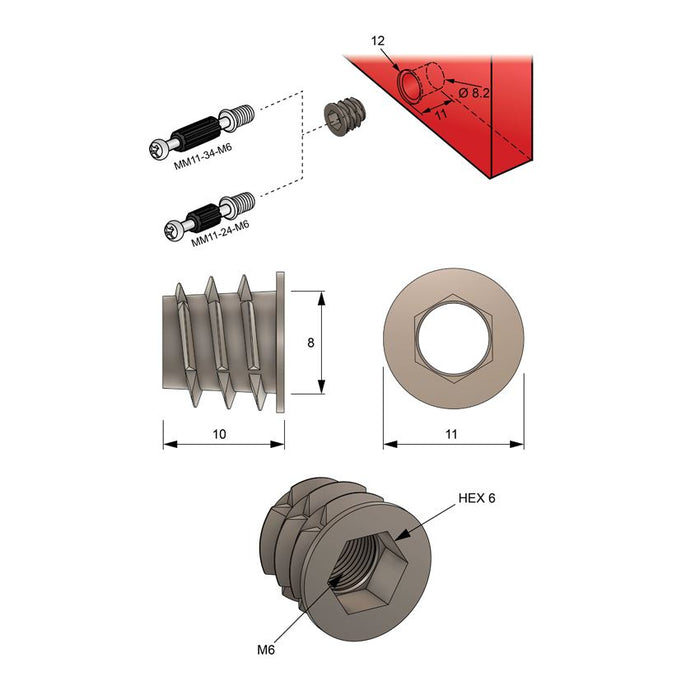 M6 threaded insert 5/16x3/8 inch - 1000 pcs NTP
