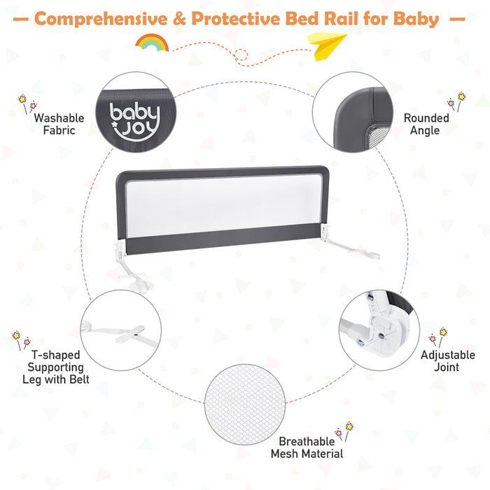 NNECW Height Adjustable Bed Rail with Mesh Cloth for Toddlers-Gray-4
