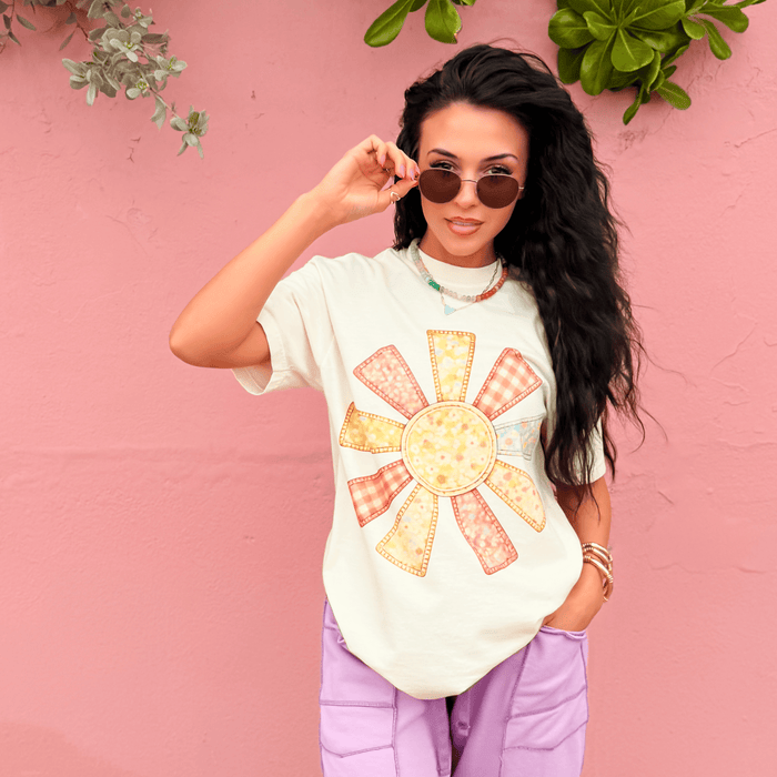 model wearing Quilted Sunshine Tee