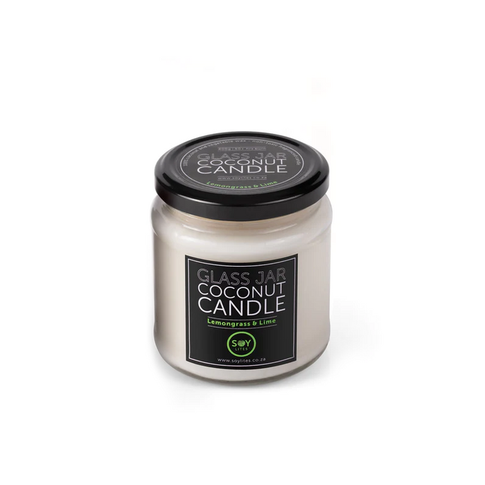 SoyLites | Clear Glass Jar Coconut Candle | Lemongrass & Lime 400g
