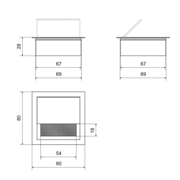 Square Aluminum Desk Grommet 3-1/8x3-1/8 inch, Silver Furnica
