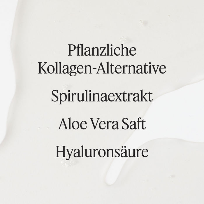 Santaverde Collagen Drops – Texturbild des pflanzlichen Anti-Aging Serums mit Hauptinhaltsstoffen Aloe Vera Saft, pflanzlichem Kollagen und Hyaluronsäure