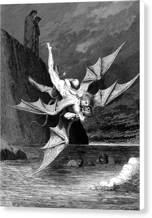 The Inferno, Canto 22 - Two Devils Falling into Boiling Pitch - Canvas Print