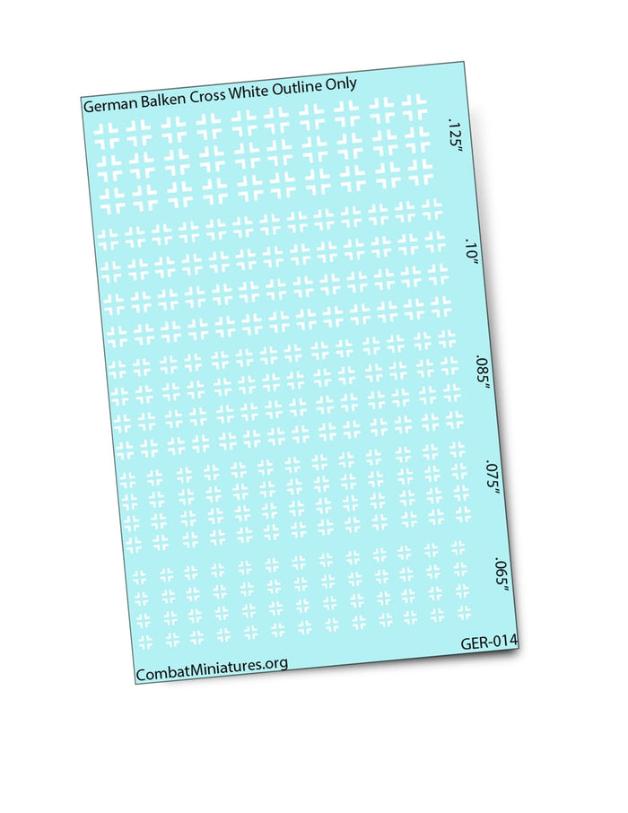 WW2 German Balken Cross Waterslide Decals White Outline (5 Sizes) 2"x3" Card - Combat Miniatures