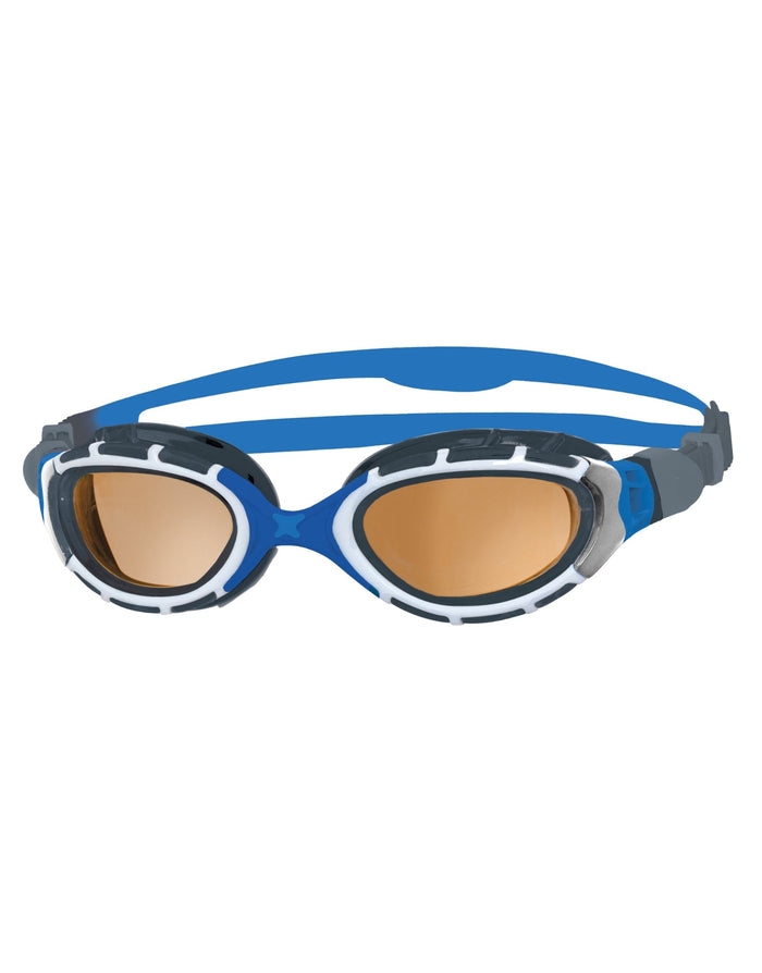 Zoggs Predator Flex Polarized Ultra blue black goggles with gold lenses