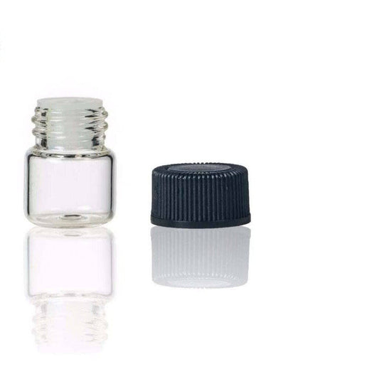 1 ml Clear Glass Vial w/ Orifice Reducer & Black Cap (Flat of 144) at Your Oil Tools