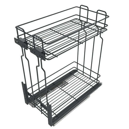 11-3/4 inch (30 cm) Soft-Close Wire Pull Out Pantry Shelf for Kitchen Cabinets - 2 Tiers - Anthracite