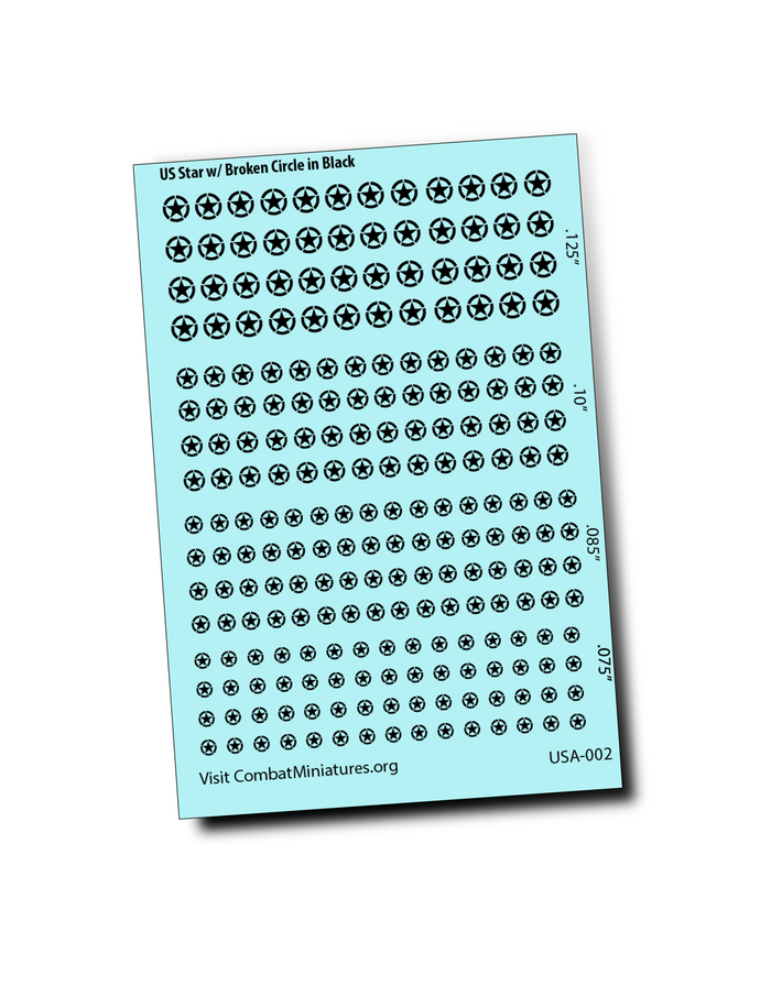 1/285 US Star in Broken Circle (Black) Water Slide Decals - Combat Miniatures