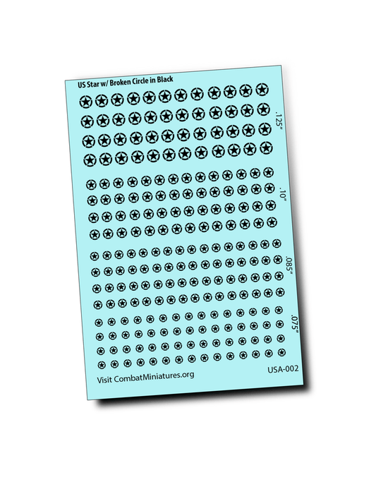 1/285 US Star in Broken Circle (Black) Water Slide Decals - Combat Miniatures