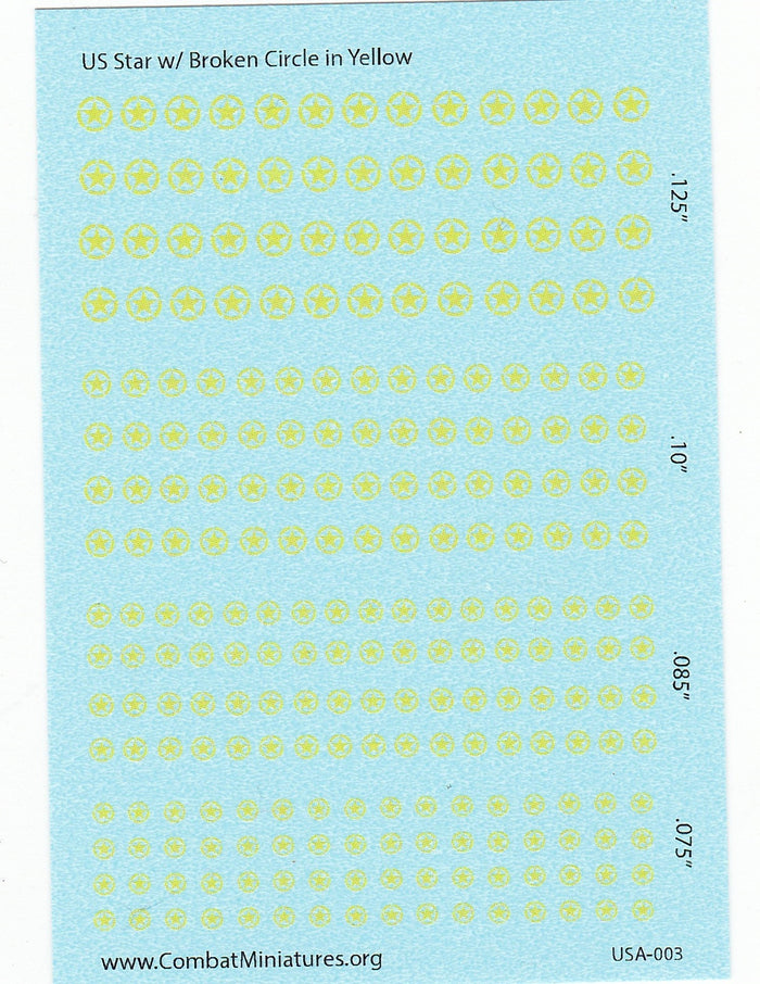 1/285 US Star in Broken Circle (Yellow) Water Slide Decals - Combat Miniatures