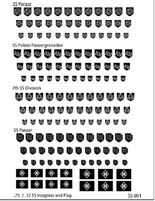 1/285 WW2 SS Insignia's with Flag Water Slide Decals - Combat Miniatures