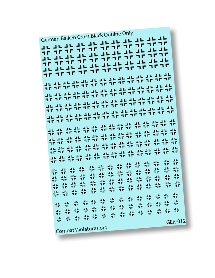 1/300 - 1/600 WW2 German Balken Cross Black Outline Water Slide Decals - Combat Miniatures