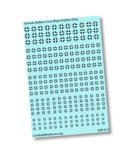 1/300 - 1/600 WW2 German Balken Cross Black Outline Water Slide Decals - Combat Miniatures