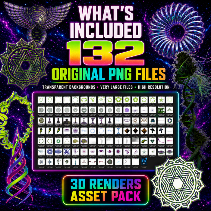 132 Psychedelic 3D Render PNG Assets