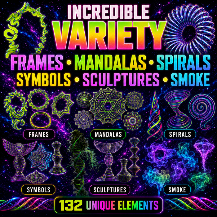 132 Psychedelic 3D Render PNG Assets