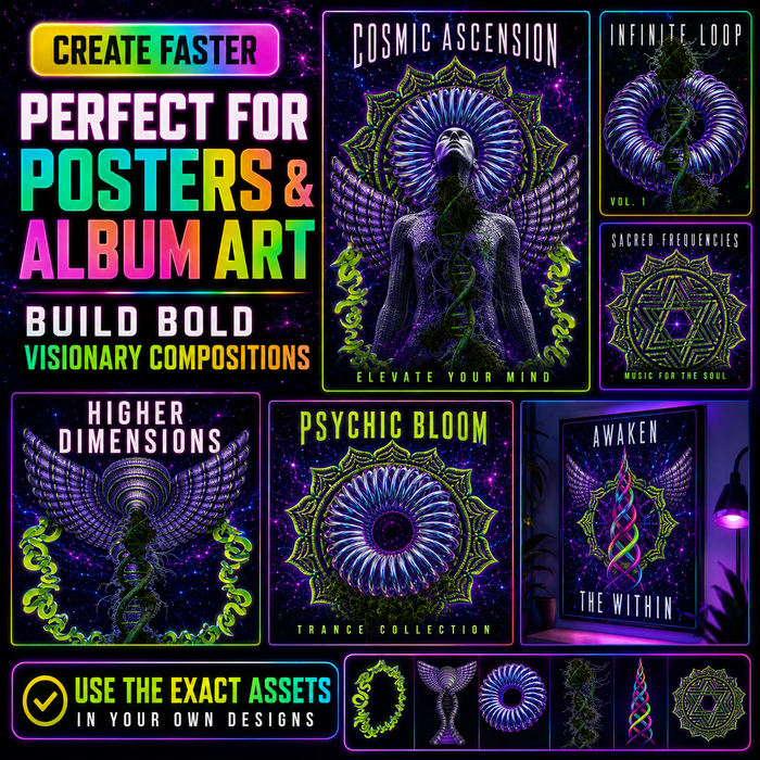 132 Psychedelic 3D Render PNG Assets