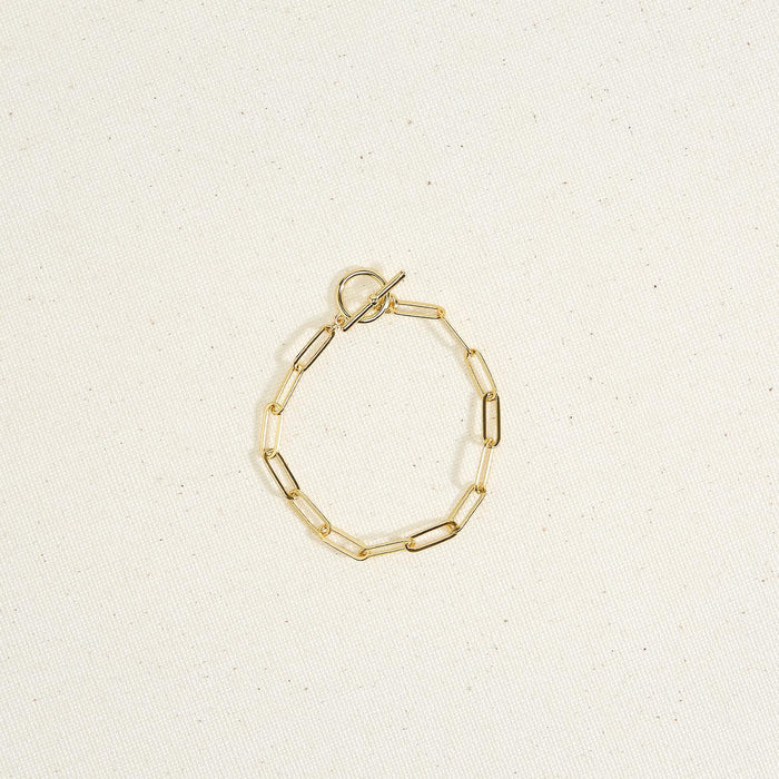 18k gold plate vermeil over brass paperclip chain toggle bracelet