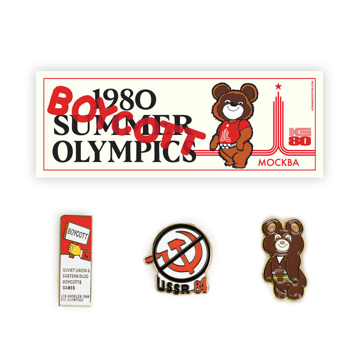 1980s Olympics Commemorative Pin and Sticker Bundle