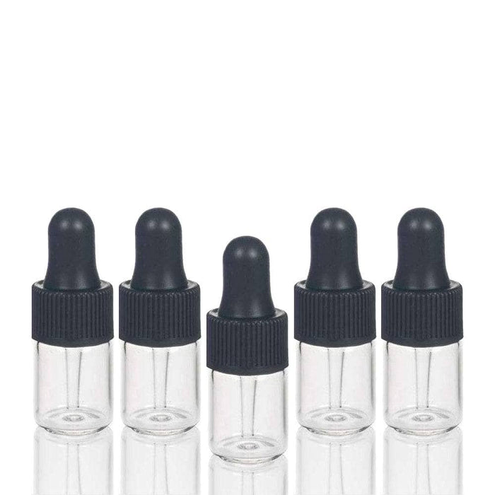 2 ml Clear Glass Vials w/ Black Dropper (Pack of 5) at Your Oil Tools