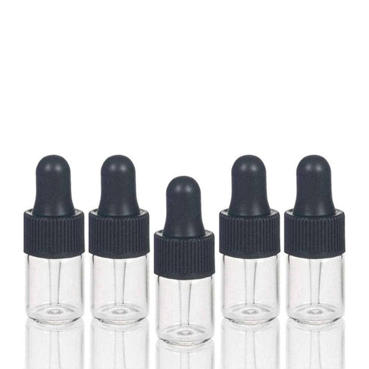 2 ml Clear Glass Vials w/ Black Dropper (Pack of 5) at Your Oil Tools