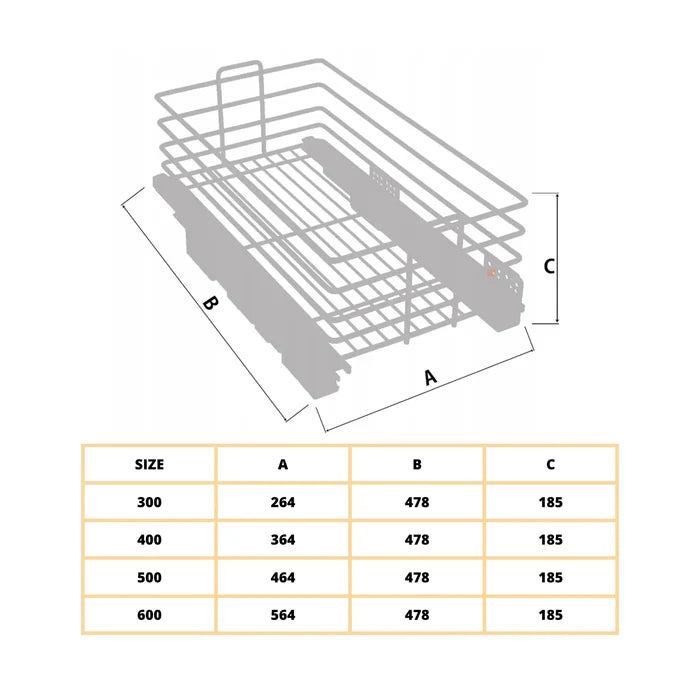 23-5/8 inch (60 cm) Pull Out Cabinet Basket Drawer EXCLUSIVE CARGO MULTI - White