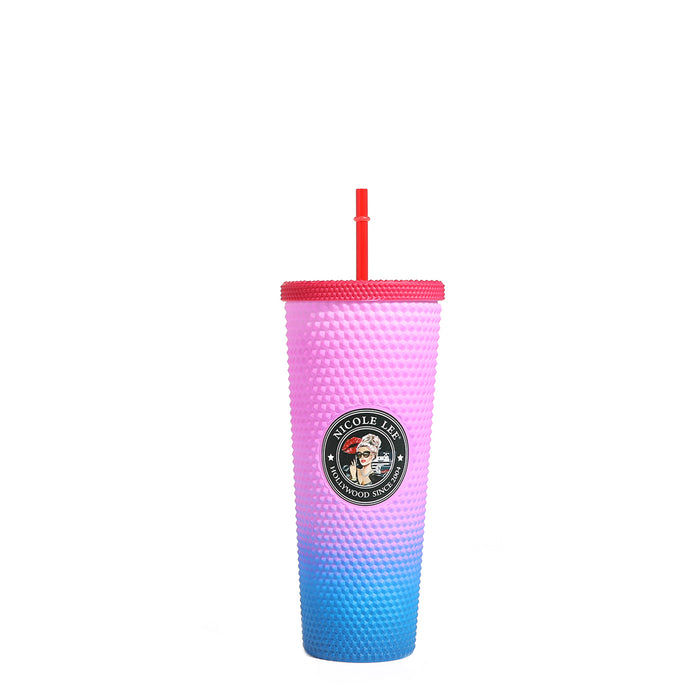 24 OZ STUDDED TUMBLER WITH STRAW