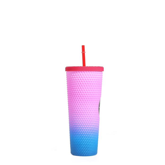 24 OZ STUDDED TUMBLER WITH STRAW