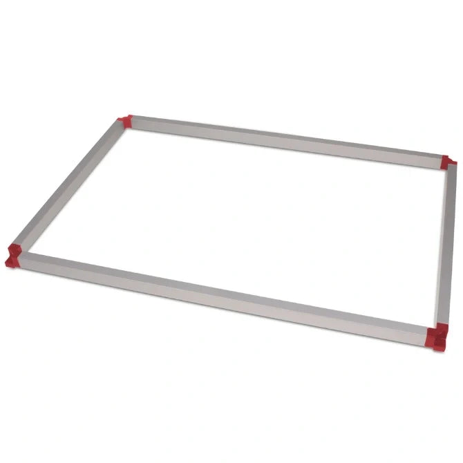 Rectangular frame with red corners on a white background