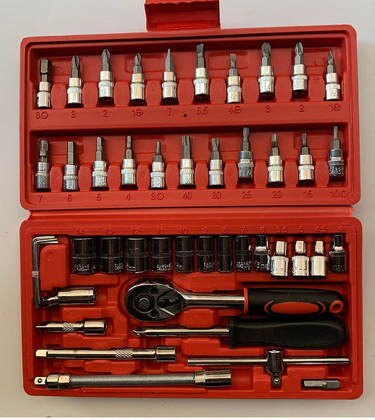 46PCS 1/4" Drive Metric Ratchet Socket Wrench Tool Set with Blow Mold Case