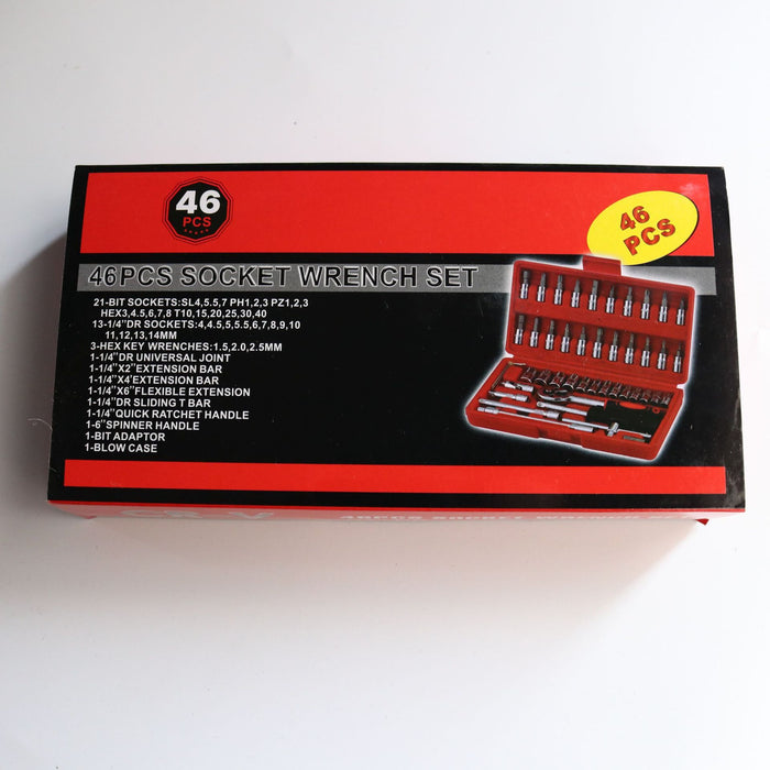 46PCS 1/4" Drive Metric Ratchet Socket Wrench Tool Set with Blow Mold Case