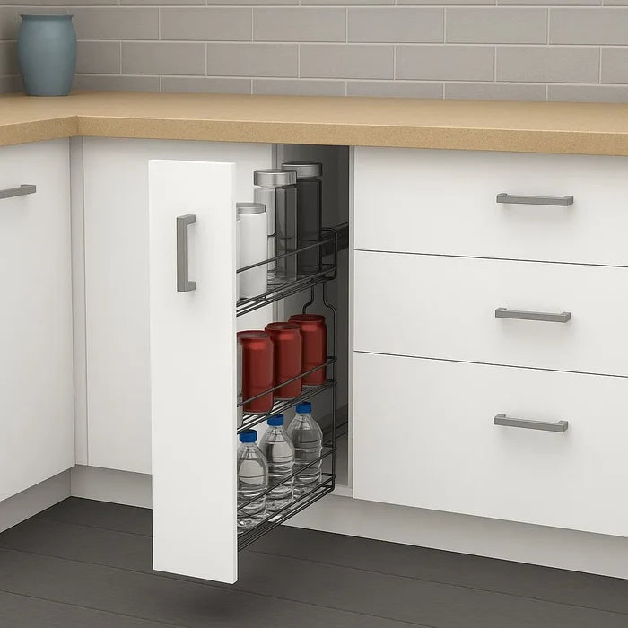 6 inch (15 cm) Pull Out Pantry Shelves – 3 Baskets, White – Narrow Kitchen Cabinet Organizer