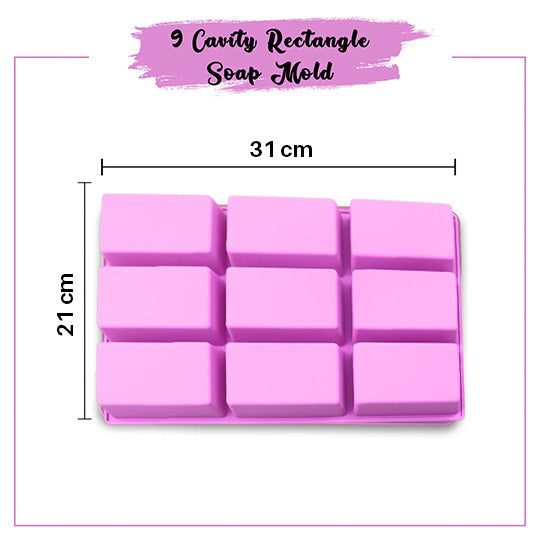 9 Cavity Rectangle Soap Shape Silicone Mold Dimension