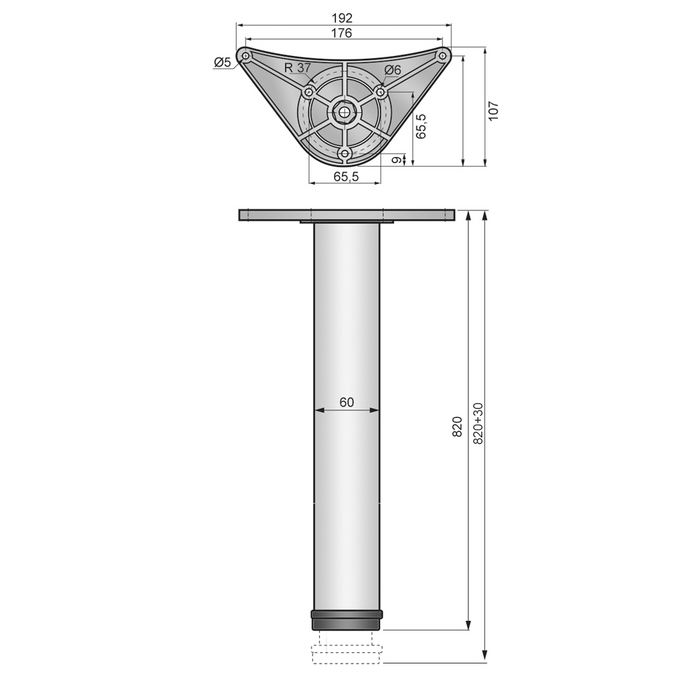 Adjustable Furniture Leg 32-5/16 inch - ZnAl Mounting Plate - White (2) – Furnica