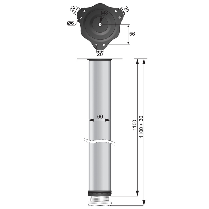 Adjustable Furniture Leg 43-5/16 inch - Steel Mounting Plate - White (2) – Furnica
