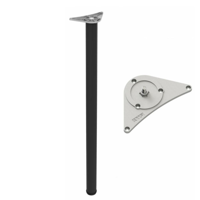 Adjustable Furniture Leg 43-5/16 inch - ZnAl Mounting Plate - Black NTP