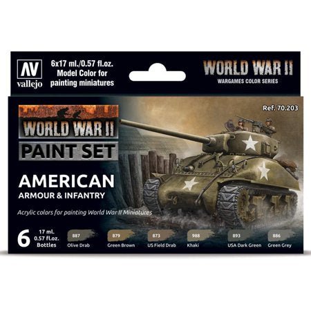 American Armour & Infantry Paint Set from Vallejo (6) Colors - Combat Miniatures