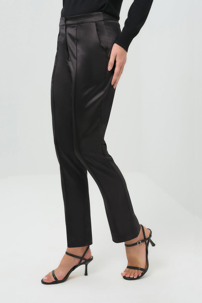 Arden Satin Straight Leg Pant in Black