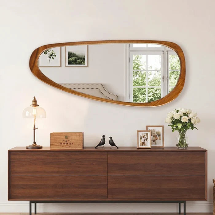 Asymmetrical Wood Framed Accent Wall Mirror
